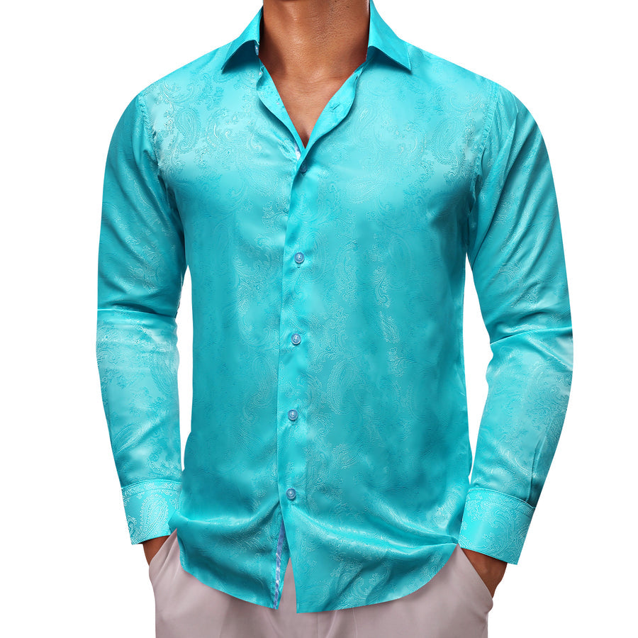 Scuba Blue Paisley Style Silk Dress Shirt shirt    - Sophisticated Gentlemen