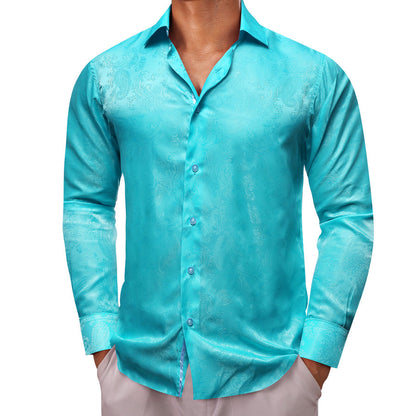 Scuba Blue Paisley Style Silk Dress Shirt shirt    - Sophisticated Gentlemen