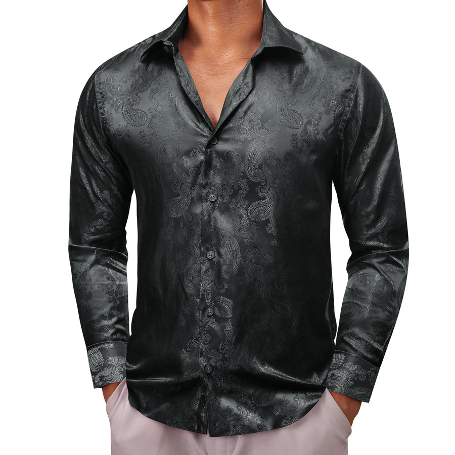 Black Paisley Style Silk Dress Shirt shirt    - Sophisticated Gentlemen
