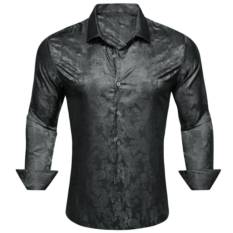 Black Paisley Style Silk Dress Shirt shirt S   - Sophisticated Gentlemen