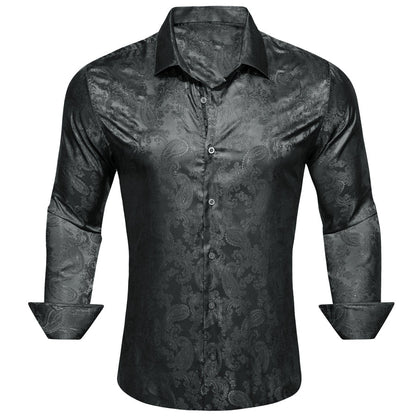 Black Paisley Style Silk Dress Shirt shirt S   - Sophisticated Gentlemen