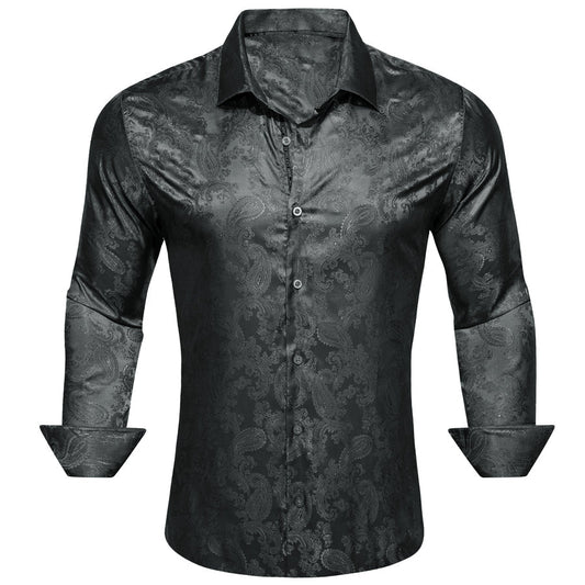 Black Paisley Style Silk Dress Shirt shirt S   - Sophisticated Gentlemen