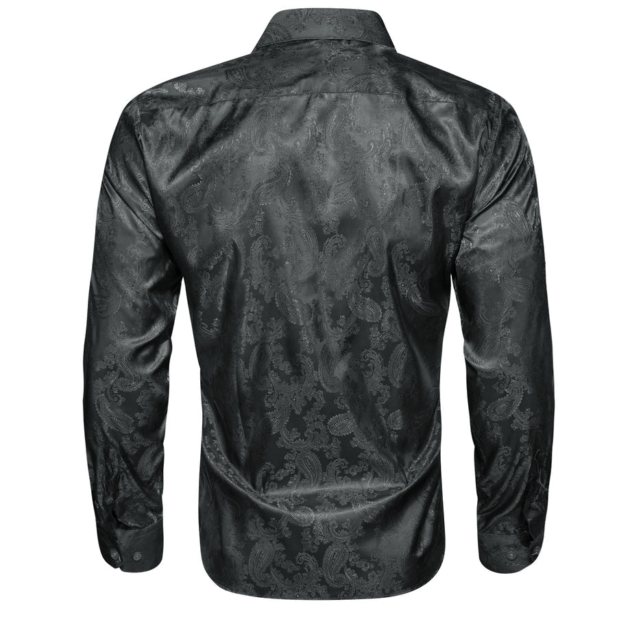 Black Paisley Style Silk Dress Shirt shirt    - Sophisticated Gentlemen