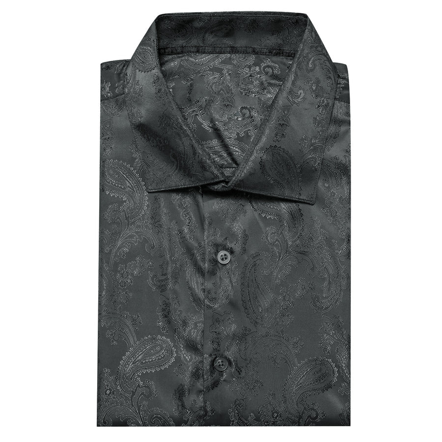 Black Paisley Style Silk Dress Shirt shirt    - Sophisticated Gentlemen