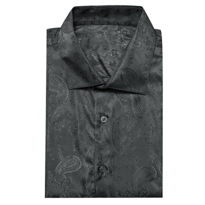 Black Paisley Style Silk Dress Shirt shirt    - Sophisticated Gentlemen