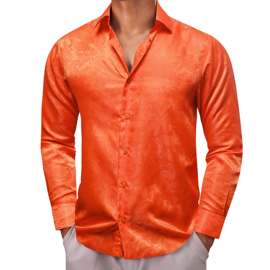 Orange Paisley Style Silk Dress Shirt shirt    - Sophisticated Gentlemen