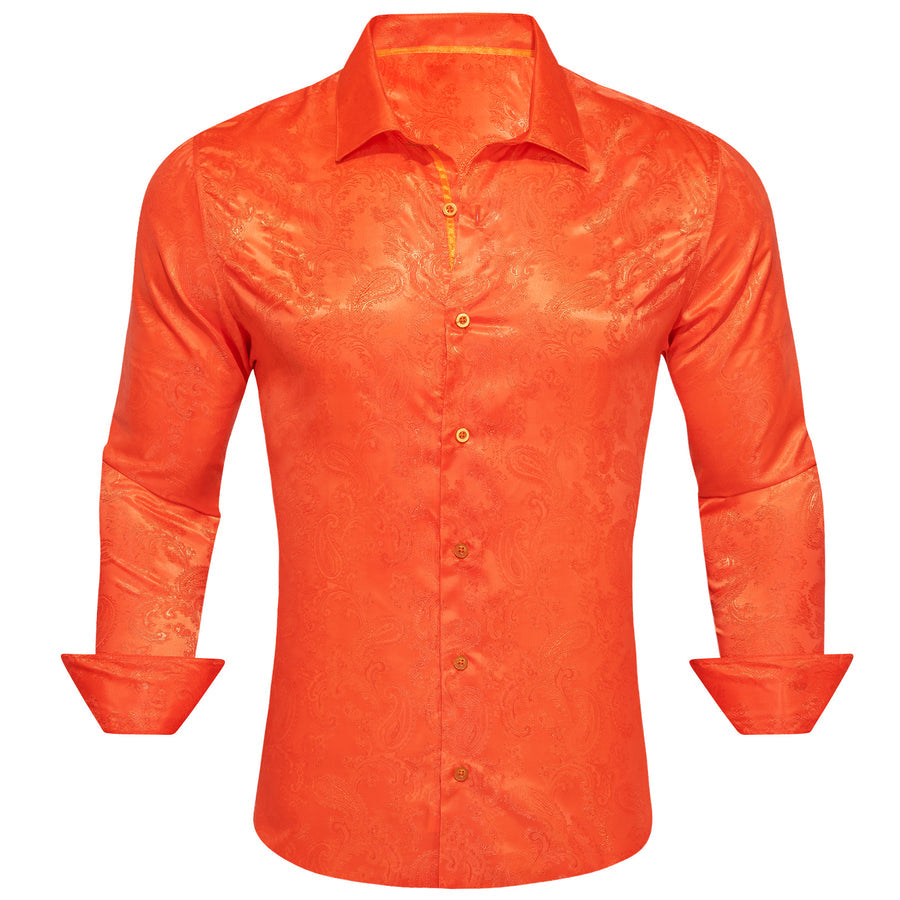 Orange Paisley Style Silk Dress Shirt shirt S   - Sophisticated Gentlemen