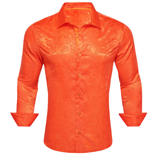 Orange Paisley Style Silk Dress Shirt shirt S   - Sophisticated Gentlemen