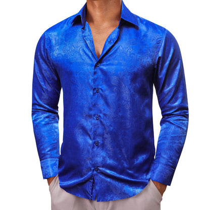 Royal Blue Paisley Style Silk Dress Shirt shirt    - Sophisticated Gentlemen