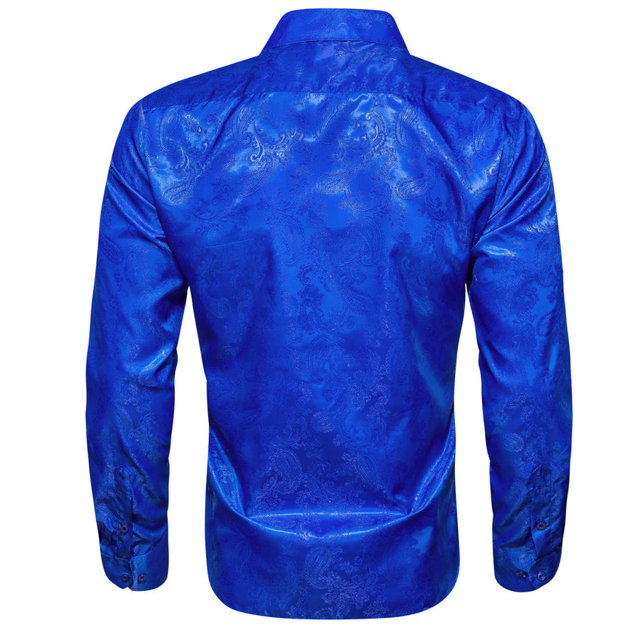Royal Blue Paisley Style Silk Dress Shirt shirt    - Sophisticated Gentlemen