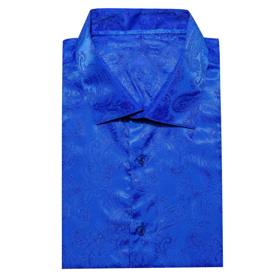 Royal Blue Paisley Style Silk Dress Shirt shirt    - Sophisticated Gentlemen