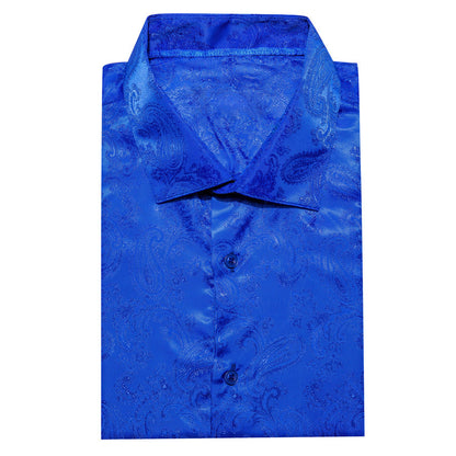 Royal Blue Paisley Style Silk Dress Shirt shirt    - Sophisticated Gentlemen