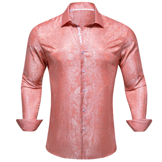 Blush Pink Paisley Style Silk Dress Shirt shirt S   - Sophisticated Gentlemen