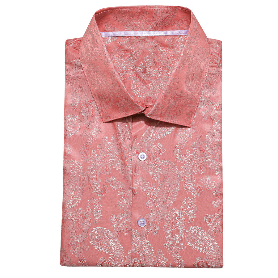 Blush Pink Paisley Style Silk Dress Shirt shirt    - Sophisticated Gentlemen