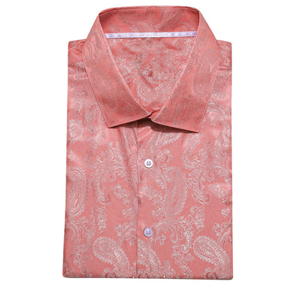 Blush Pink Paisley Style Silk Dress Shirt shirt    - Sophisticated Gentlemen