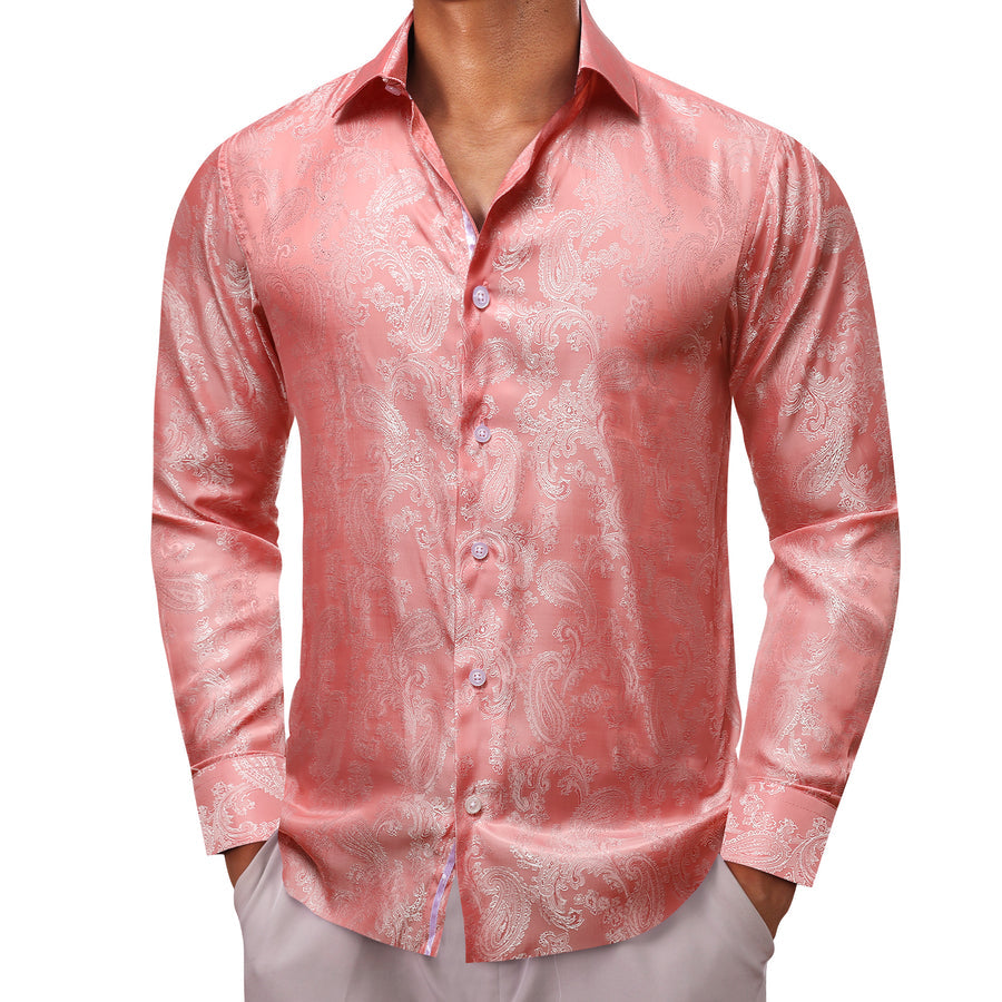Blush Pink Paisley Style Silk Dress Shirt shirt    - Sophisticated Gentlemen