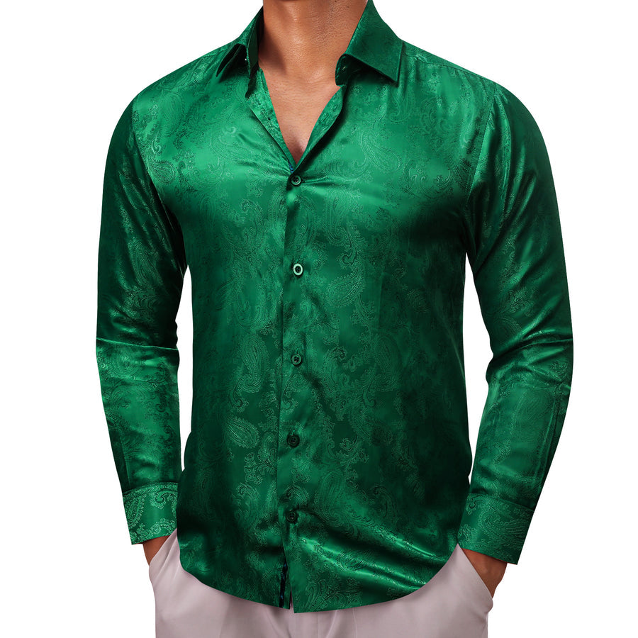 Emerald Green Paisley Style Silk Dress Shirt shirt    - Sophisticated Gentlemen