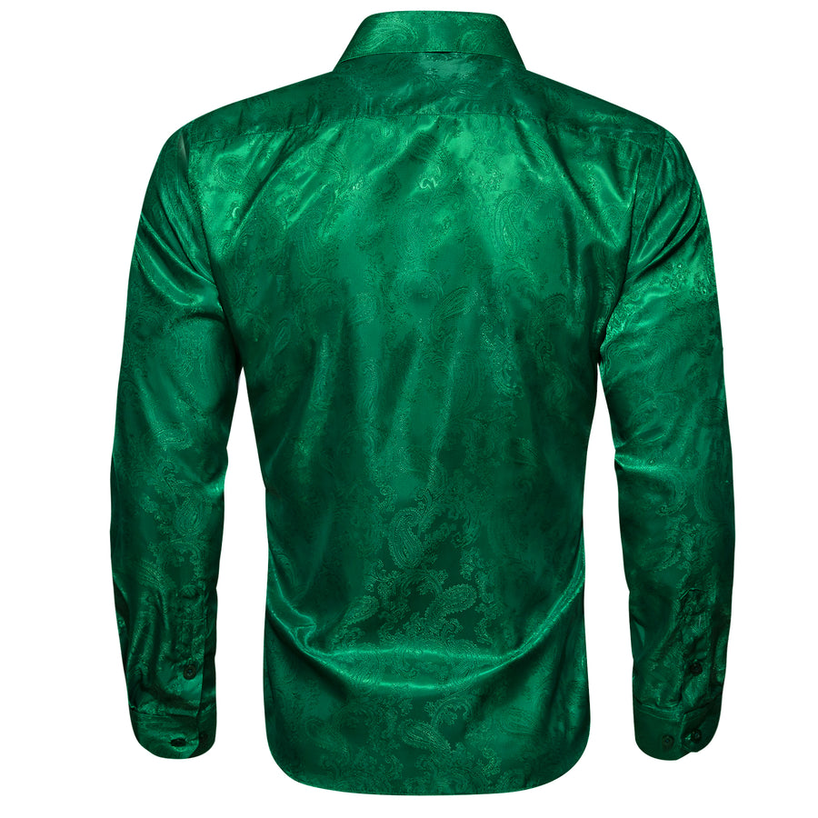 Emerald Green Paisley Style Silk Dress Shirt shirt    - Sophisticated Gentlemen