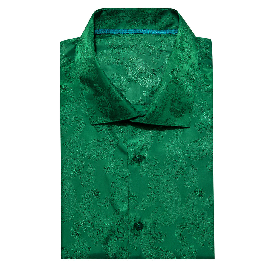 Emerald Green Paisley Style Silk Dress Shirt shirt    - Sophisticated Gentlemen