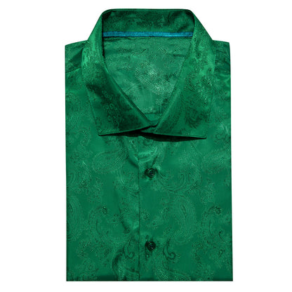 Emerald Green Paisley Style Silk Dress Shirt shirt    - Sophisticated Gentlemen