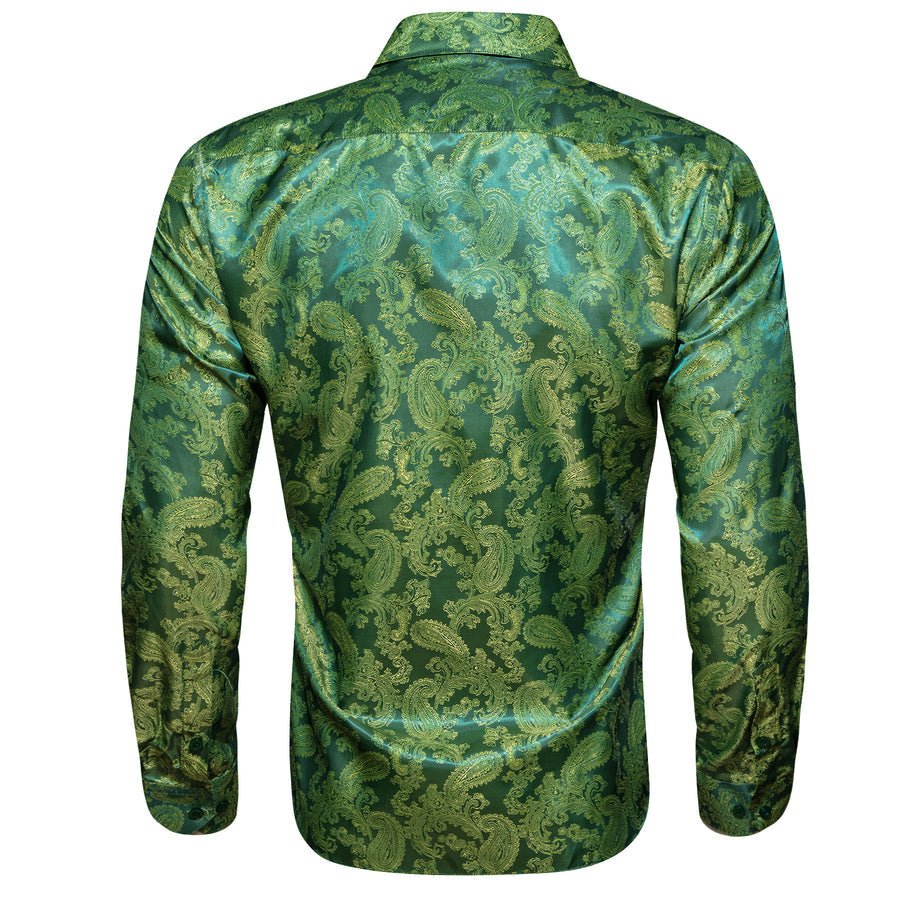 Grass Green Paisley Style Silk Dress Shirt shirt    - Sophisticated Gentlemen