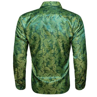 Grass Green Paisley Style Silk Dress Shirt shirt    - Sophisticated Gentlemen