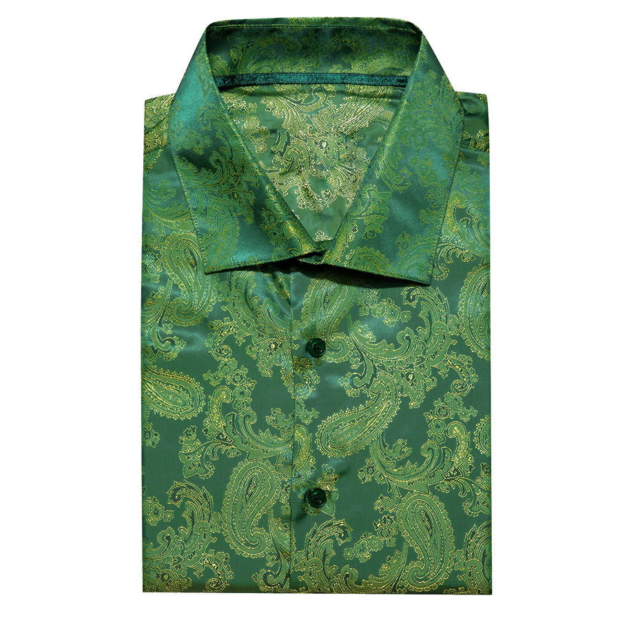 Grass Green Paisley Style Silk Dress Shirt shirt    - Sophisticated Gentlemen