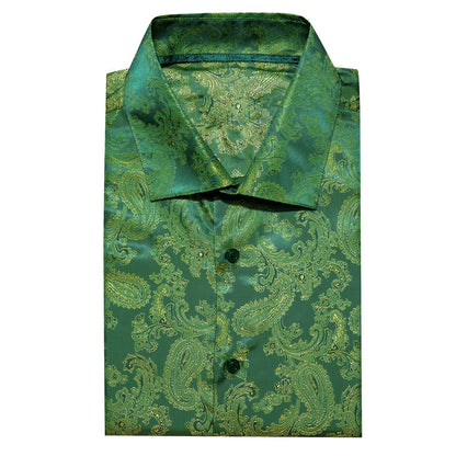 Grass Green Paisley Style Silk Dress Shirt shirt    - Sophisticated Gentlemen