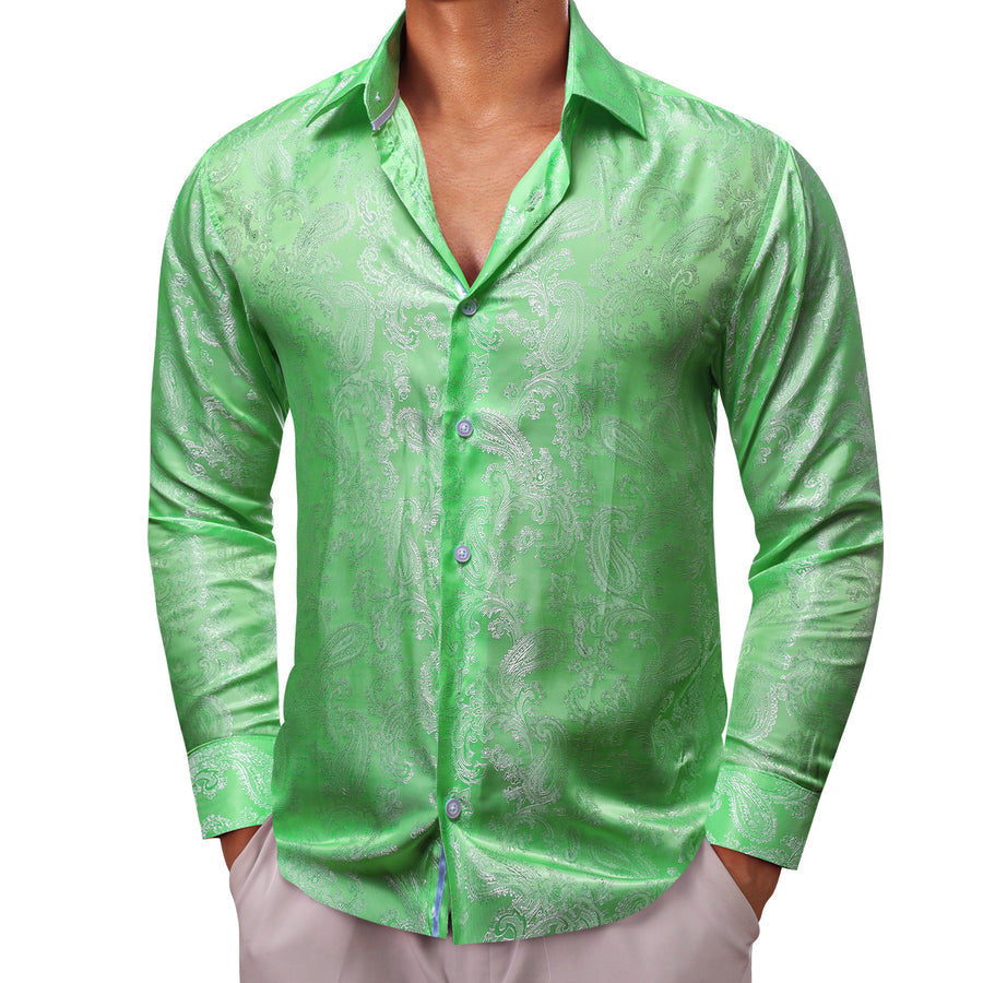 Light Green Paisley Style Silk Dress Shirt shirt    - Sophisticated Gentlemen