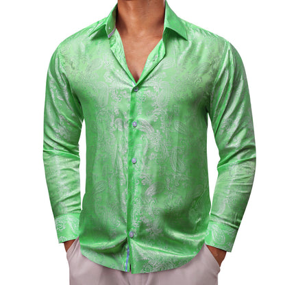 Light Green Paisley Style Silk Dress Shirt shirt    - Sophisticated Gentlemen