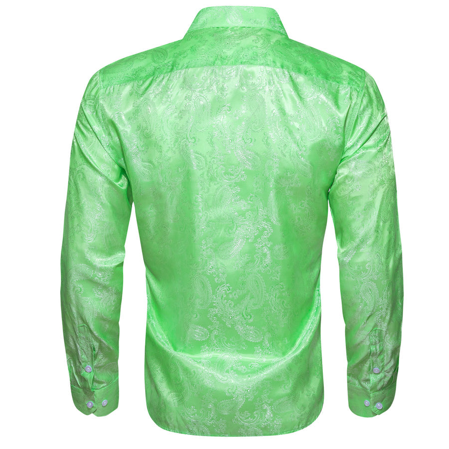 Light Green Paisley Style Silk Dress Shirt shirt    - Sophisticated Gentlemen