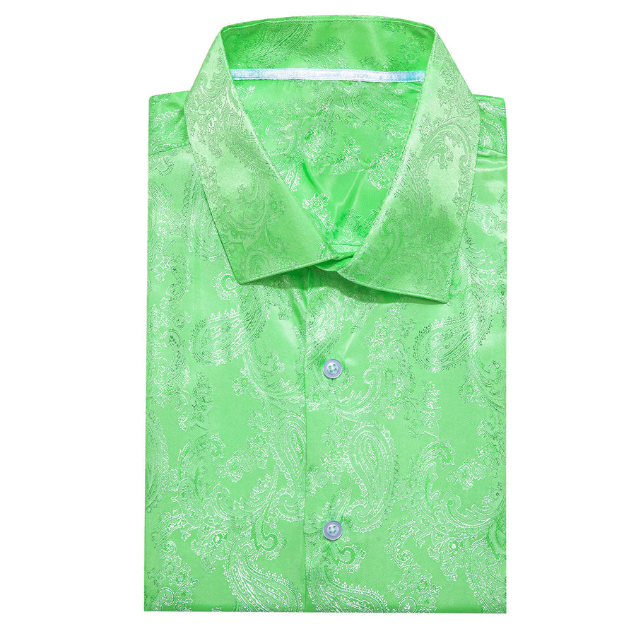 Light Green Paisley Style Silk Dress Shirt shirt    - Sophisticated Gentlemen