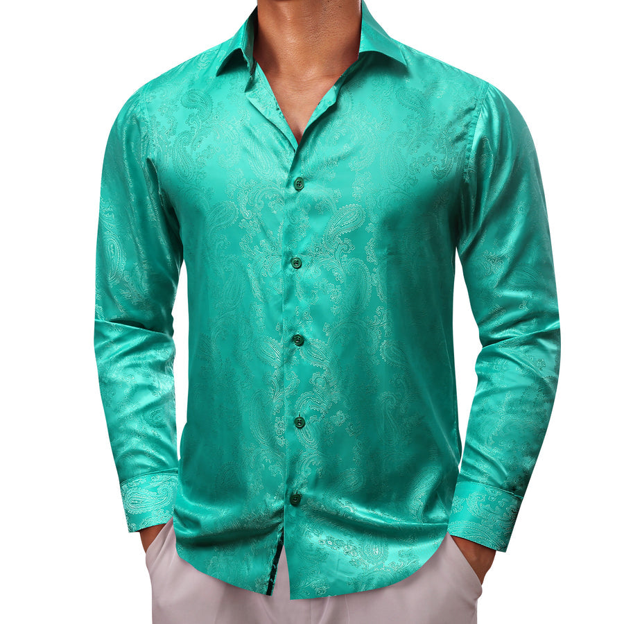 Green Paisley Style Silk Dress Shirt shirt    - Sophisticated Gentlemen