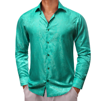 Green Paisley Style Silk Dress Shirt shirt    - Sophisticated Gentlemen