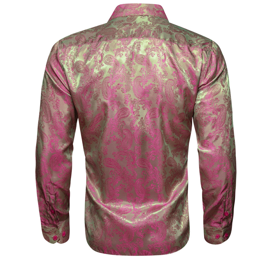 Pink Green Paisley Style Silk Dress Shirt shirt    - Sophisticated Gentlemen