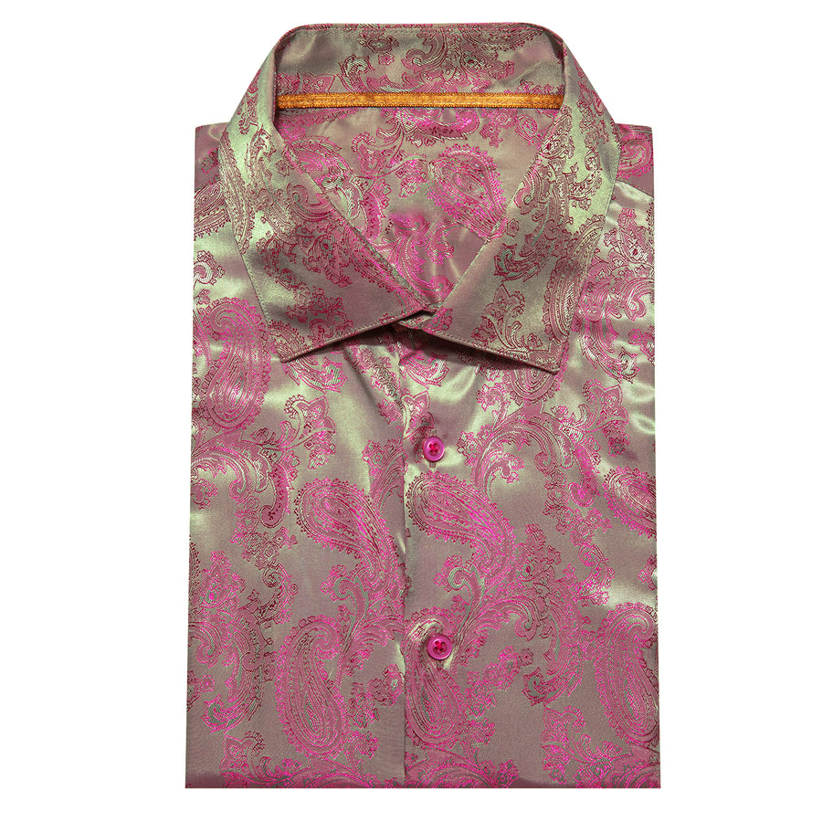 Pink Green Paisley Style Silk Dress Shirt shirt    - Sophisticated Gentlemen