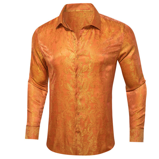 Orange Paisley Men's Dress Shirt shirt S   - Sophisticated Gentlemen