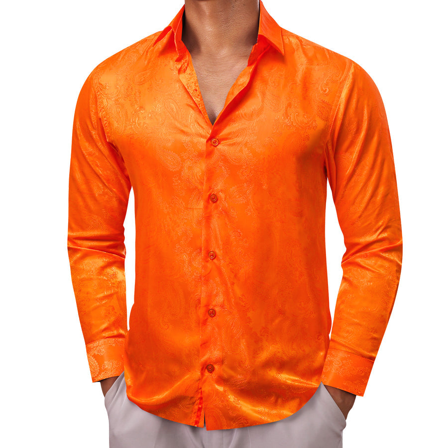 Bright Orange Paisley Silk Dress Shirt shirt    - Sophisticated Gentlemen