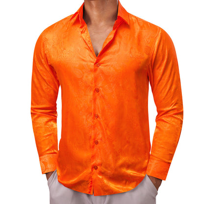 Bright Orange Paisley Silk Dress Shirt shirt    - Sophisticated Gentlemen