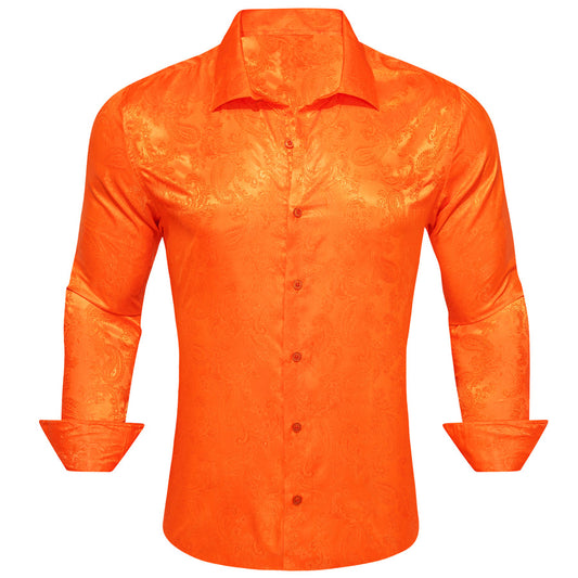 Bright Orange Paisley Silk Dress Shirt shirt S   - Sophisticated Gentlemen