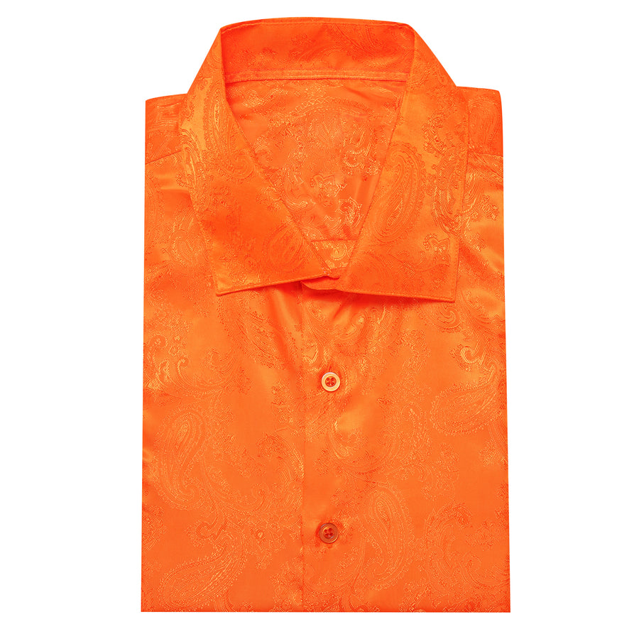 Bright Orange Paisley Silk Dress Shirt shirt    - Sophisticated Gentlemen