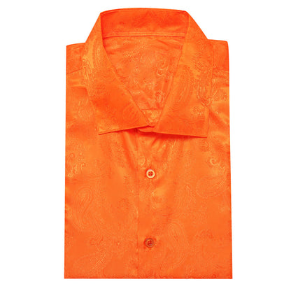 Bright Orange Paisley Silk Dress Shirt shirt    - Sophisticated Gentlemen