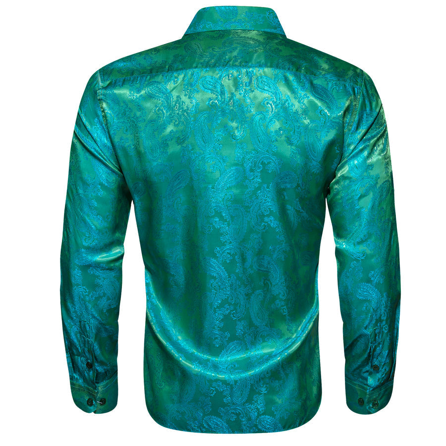 Blue Green Paisley Style Silk Dress Shirt shirt    - Sophisticated Gentlemen