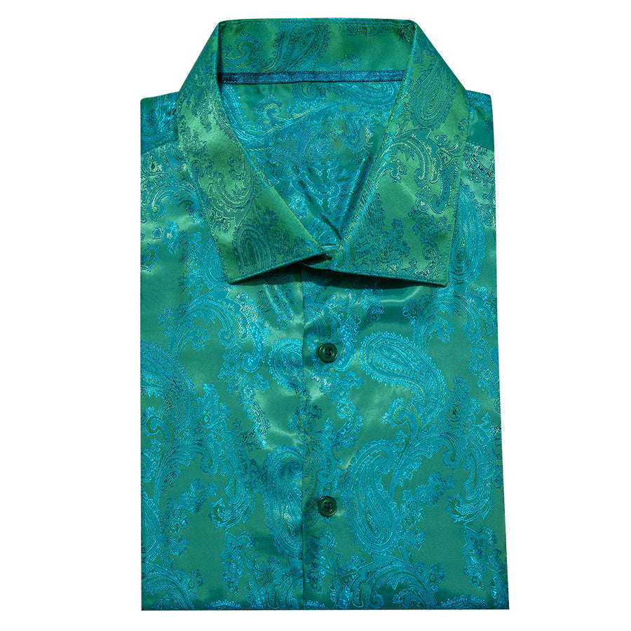 Blue Green Paisley Style Silk Dress Shirt shirt    - Sophisticated Gentlemen