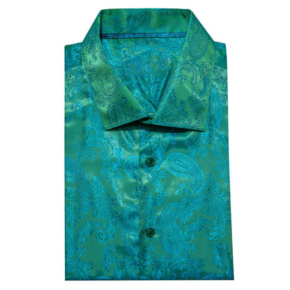 Blue Green Paisley Style Silk Dress Shirt shirt    - Sophisticated Gentlemen