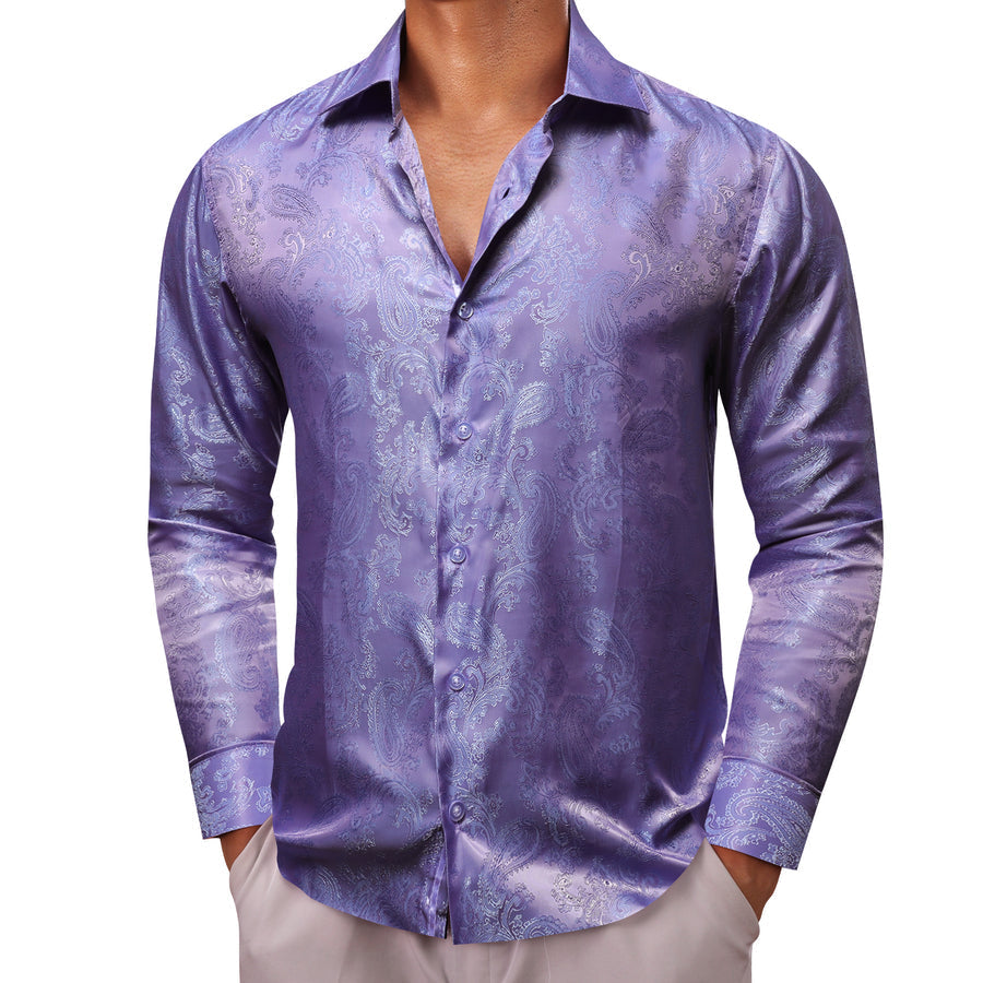 Purple Paisley Style Silk Dress Shirt shirt    - Sophisticated Gentlemen