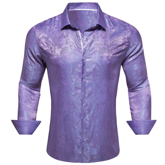 Purple Paisley Style Silk Dress Shirt shirt S   - Sophisticated Gentlemen