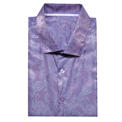 Purple Paisley Style Silk Dress Shirt shirt    - Sophisticated Gentlemen