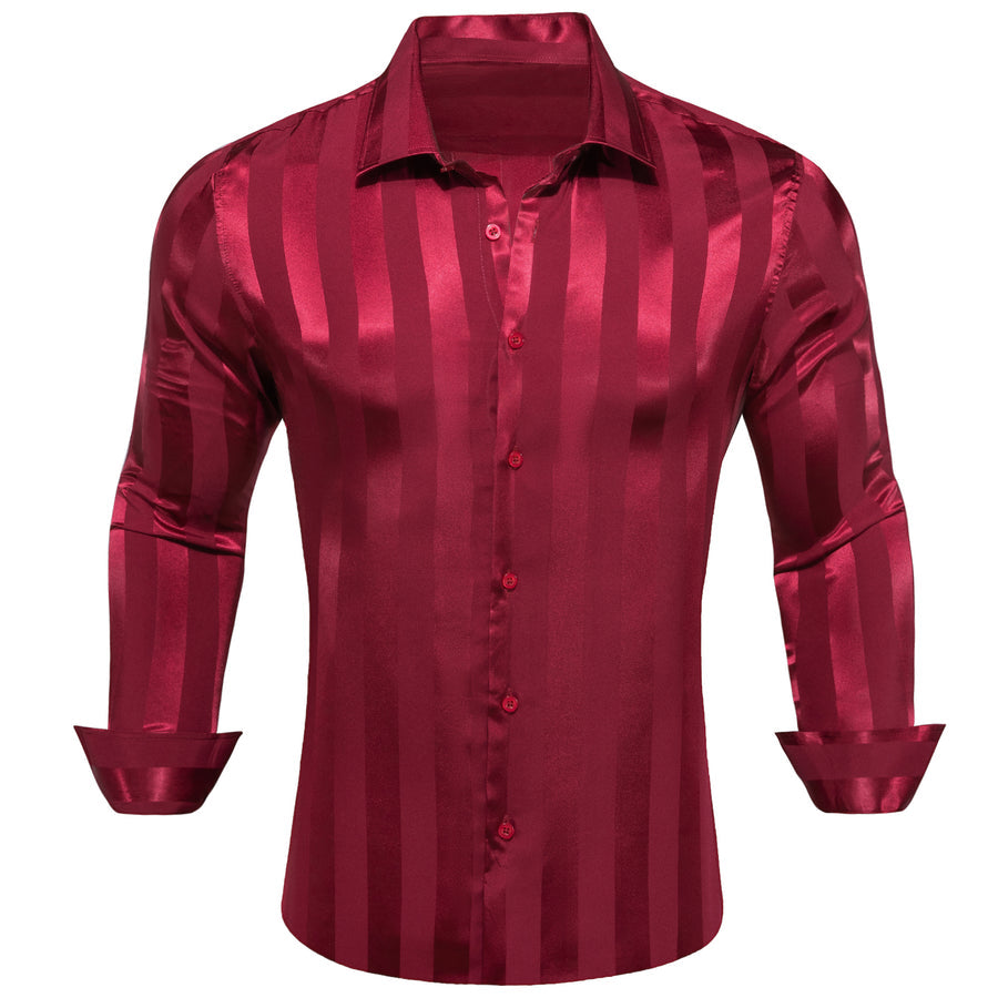 Deep Red Striped Shiny Satin Dress Shirt shirt    - Sophisticated Gentlemen