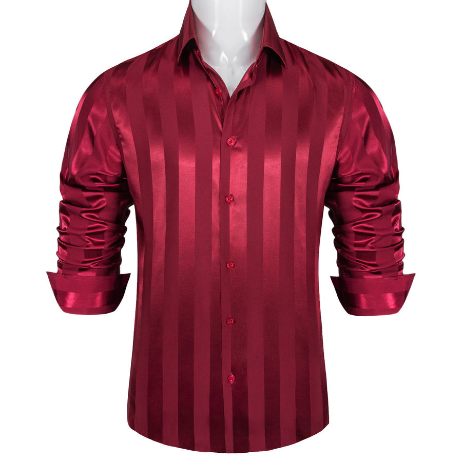 Deep Red Striped Shiny Satin Dress Shirt shirt    - Sophisticated Gentlemen